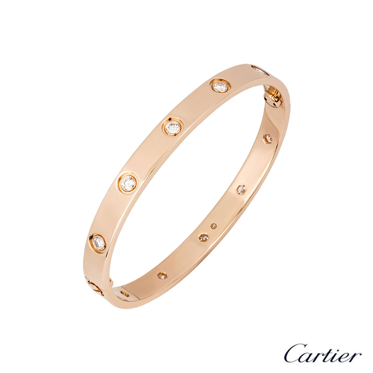 Cartier Rose Gold Full Diamond Love Bracelet Size 18 B6040618